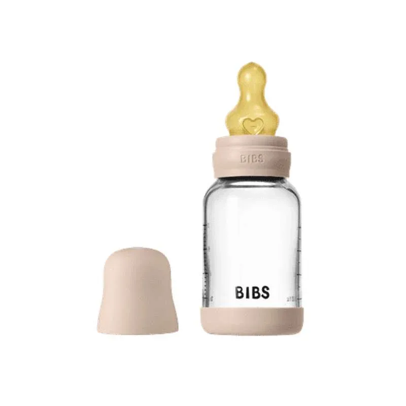 BIBS Bottle - Sutteflaskesæt - Glas - Naturgummi/Slow Flow/Rund - 120ml - Blush