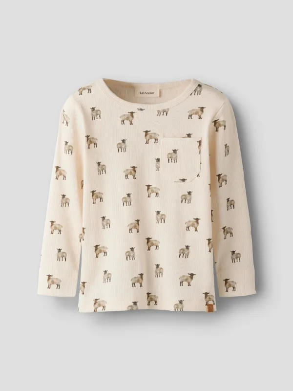 Lil Atelier - Gavo Eko LS Slim Top - Turtledove / Sheep - 92 cm