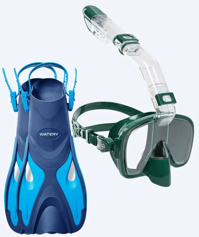 Watery snorkelsæt til børn - Fisher/Pearl - Blå/mørkegrøn - Snorkelsæt til børn (4-16 år)