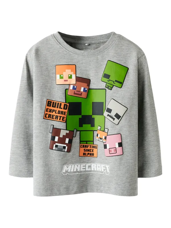 Name It Nyle Minecraft Top - Grey Melange - 92 cm