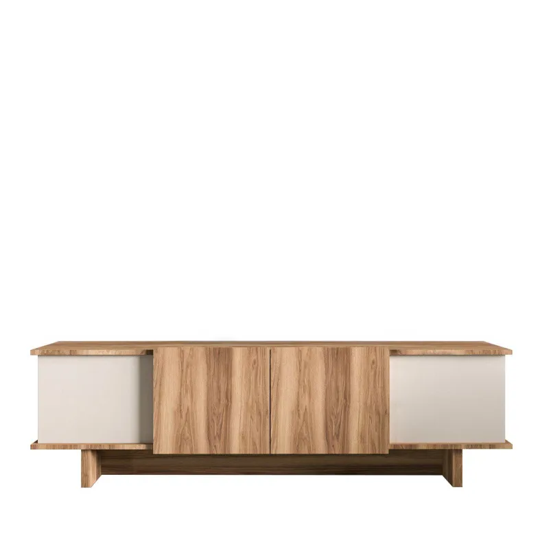 FUNZI LIVING Diana TV-bord, m. 4 låger og hylde - beige og valnød melamin (180x33)
