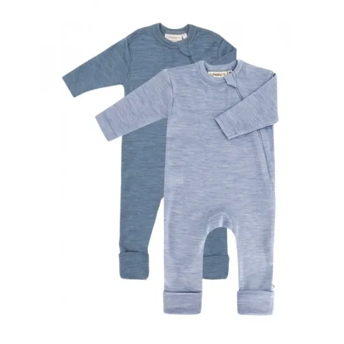 Heldragt I 100% Økologisk Merino Uld Med Lynlås I Siden Til Baby, 2-pak 56 Light Blue Melange