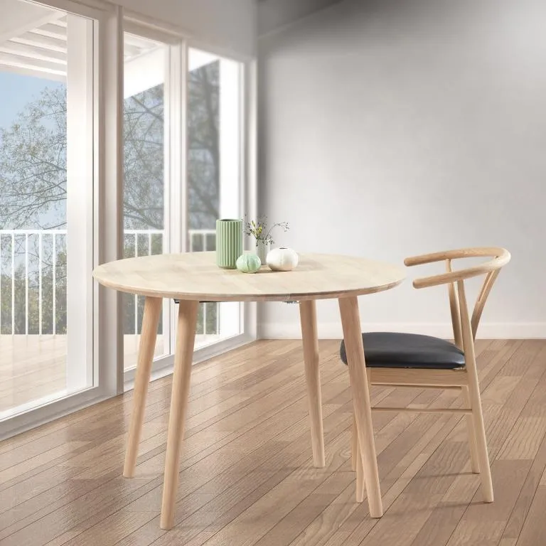 DT 100 - Rundt spisebord ø 100 cm. med 2 tillægsplader, i massiv eg