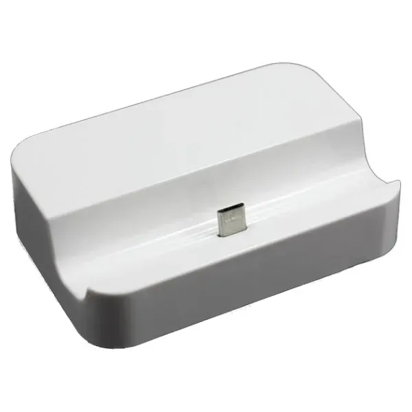Hvid Micro-USB dock. Bordlader med micro-usb.