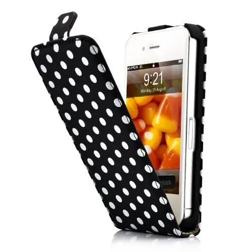 Dots Leather case med magnet flip til iPhone 4/4S. Sort.