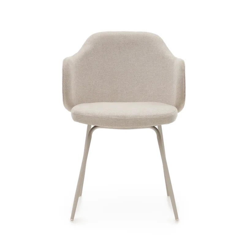 KAVE HOME Yunia spisebordsstol, m. armlæn - beige stof og beige stål
