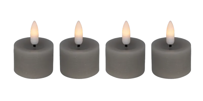 LED fyrfadslys i stearin, grå, 4 stk