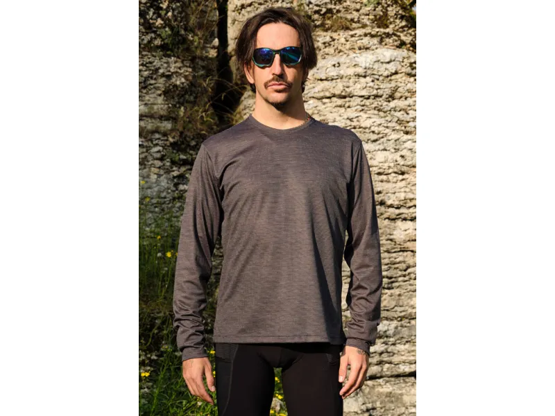 Giordana Gravel Uld T-Shirt - Lange Ærmer - Sort - Str.