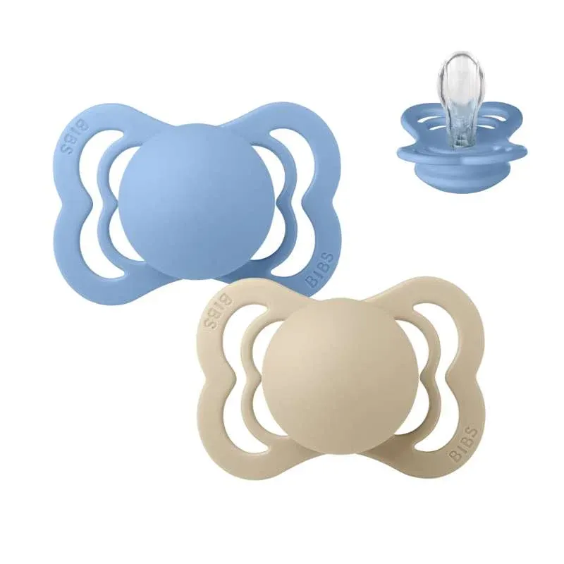 BIBS Symmetrisk Supreme Sut - 2-Pak - Str. 1 - Silikone - Vanilla/Sky Blue