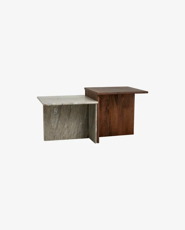 Nordal - ODRA lave borde i træ og marmor  -  L50 × B50 × H48 cm