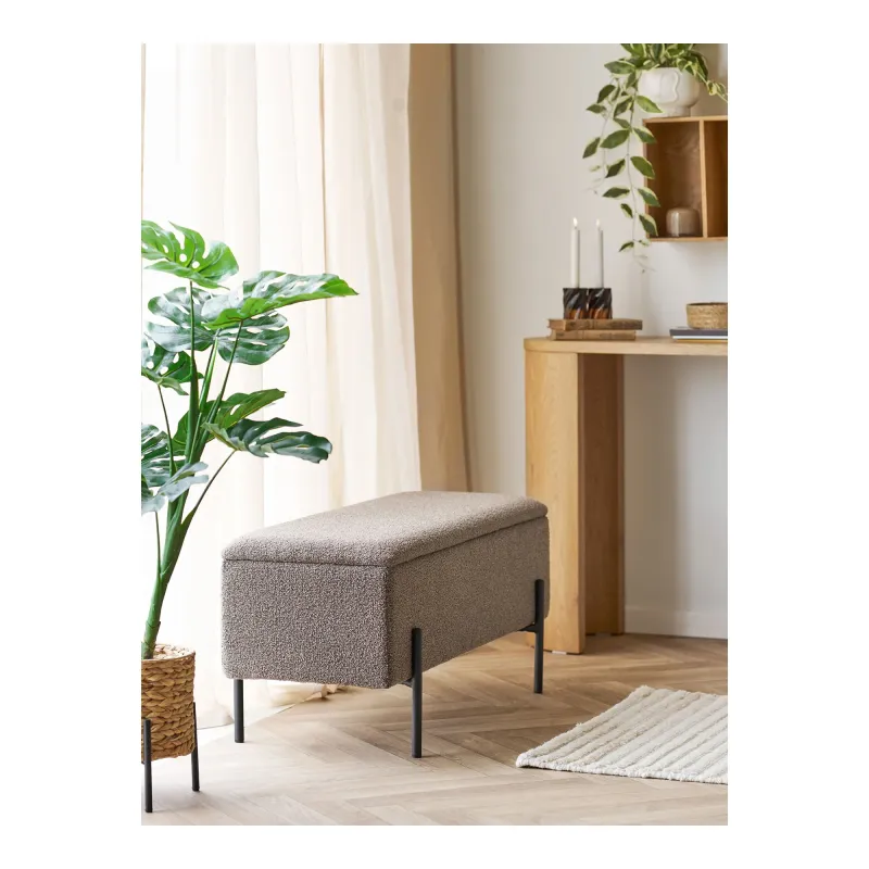 House Nordic - Watford Bænk m.Opbevaring  -  Brun Bouclé, Sorte Ben  -  95x36,5x43 cm