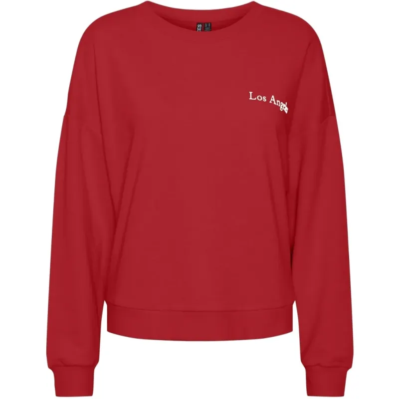 PIECES dame sweatshirt PCSKYLAR - High Risk Red White Text