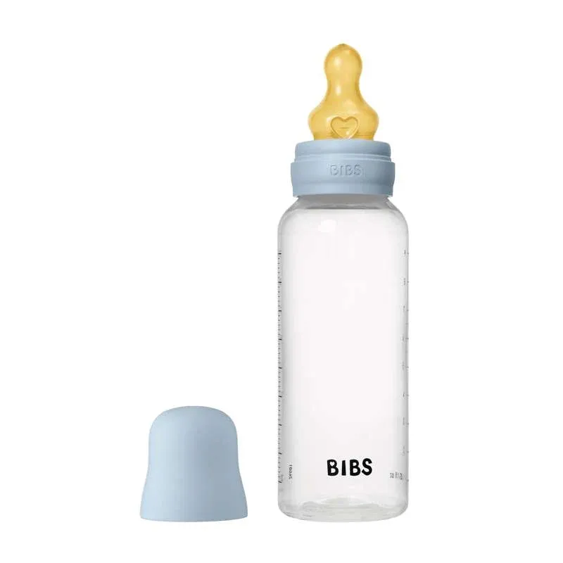 BIBS Bottle - Sutteflaskesæt - Plastik - Naturgummi/Medium Flow/Rund - 270ml - Baby Blue
