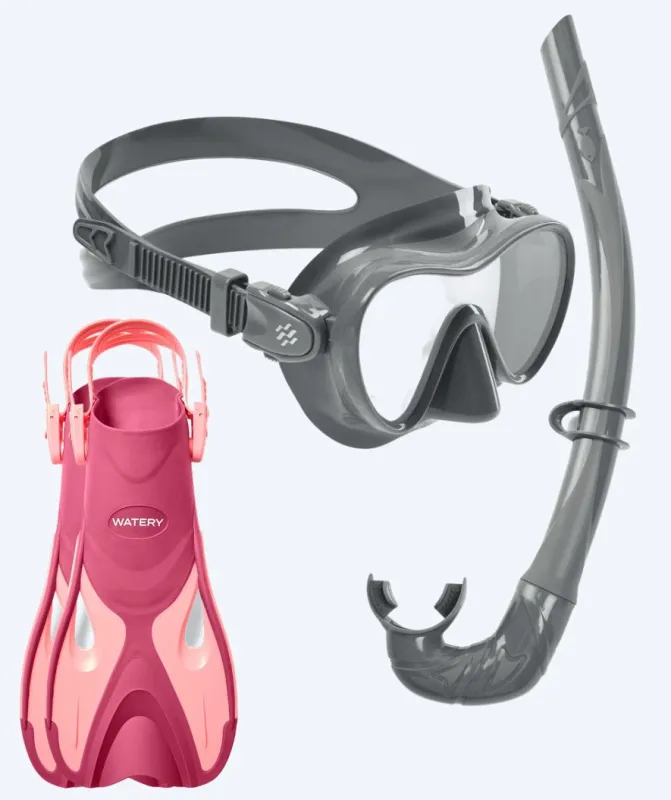Watery snorkelsæt til børn - Fisher/Cliff - Pink/grå - Snorkelsæt til børn (4-16 år)