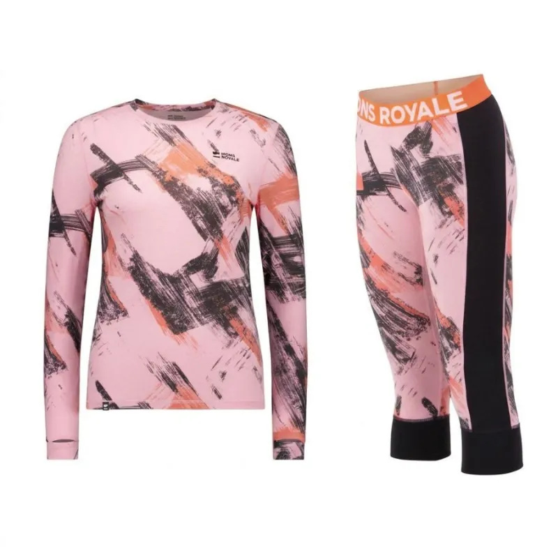 Mons Royale Cascade Merino Base Layer Long Sleeve Sæt, dame, lyserød/sort
