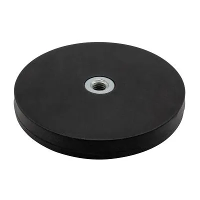 Gummibelagt neodymium magnet Ø66x8,5 mm med indvendigt M6 gevind og 18,0 kg holdekraft