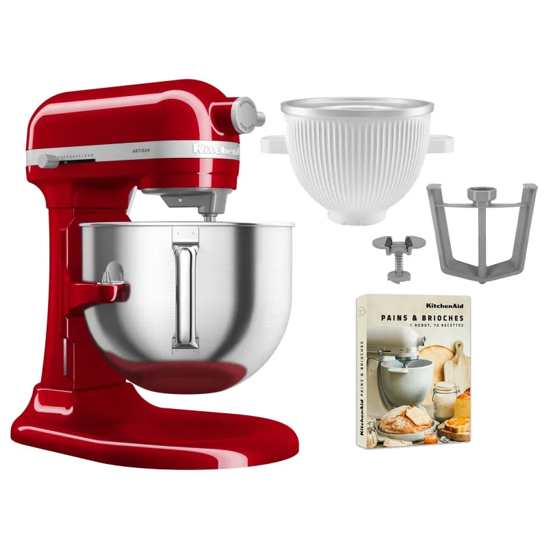 Kitchenaid Artisan 5KSM70SHXE køkkenmaskine 6,6 liter + 5KSMICM Ice Cream Maker, red
