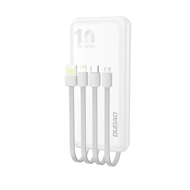 DUDAO K6Pro Universal Powerbank med 4 forskellige stiktyper. 10.000 mAh. Hvid.