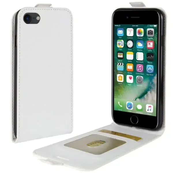 Læder top-flip cover til iPhone 7/8. Hvid.