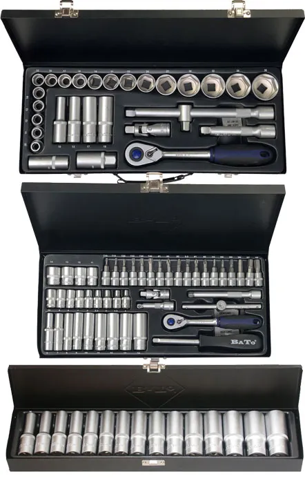 BATO Kombi pakke. Topnøglesæt 10-36mm 1/2", topnøglesæt 4-14mm 1/4", lLangtoppesæt 10-24 1/2". 89 dele