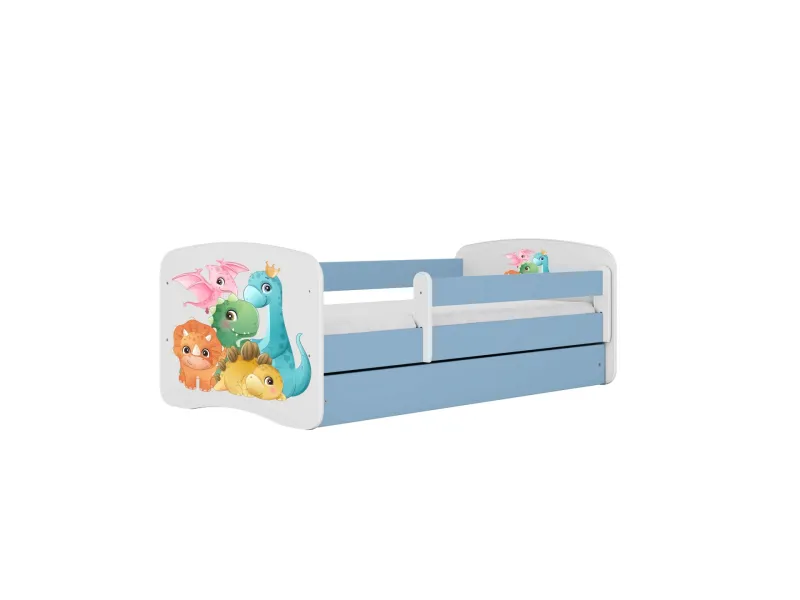 Babydreams juniorseng med små dinoer, uden madras, uden skuffe - blå laminat (160x80)