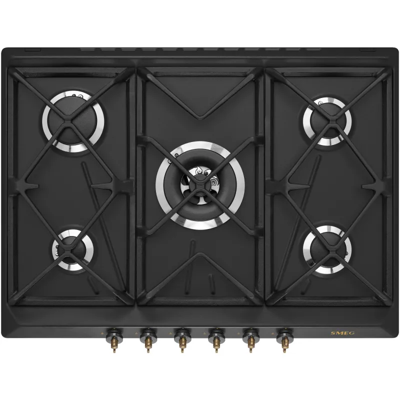 Smeg 70cm gaskogeplade med frontbetjening i antracit
