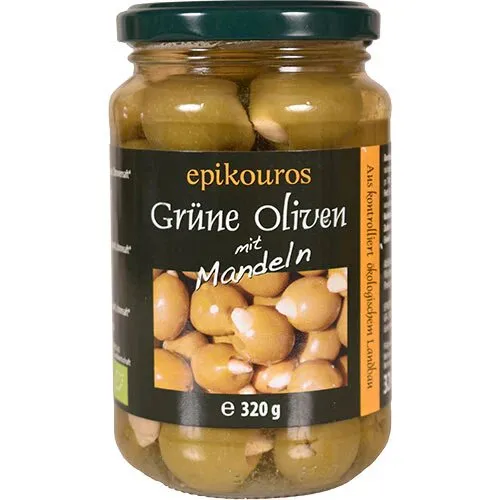 Oliven Grønne m.mandler Øko. 320 gram