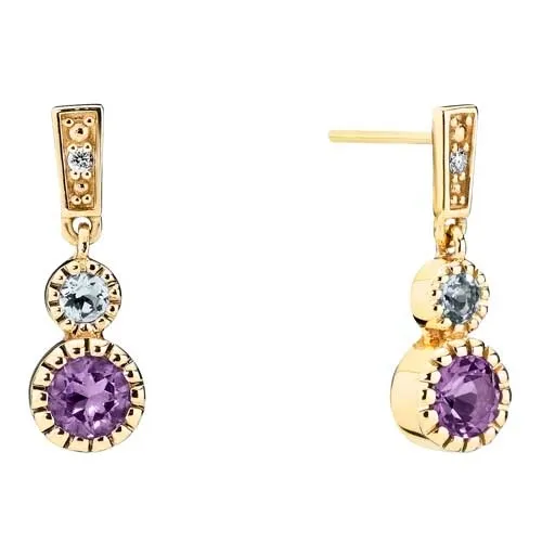 Ørestikker i 8 kt. Guld med Ametyst Topaz og Diamanter - 0,03 ct.
