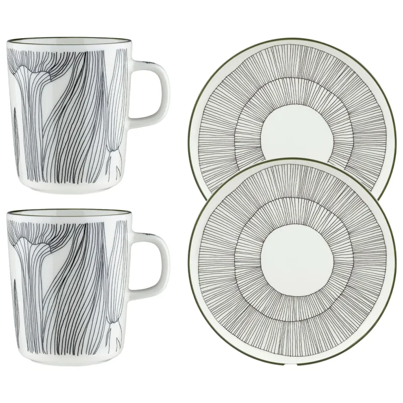 Marimekko Kukat Puhkeavat morgenmadssæt, hvid/grøn/sort