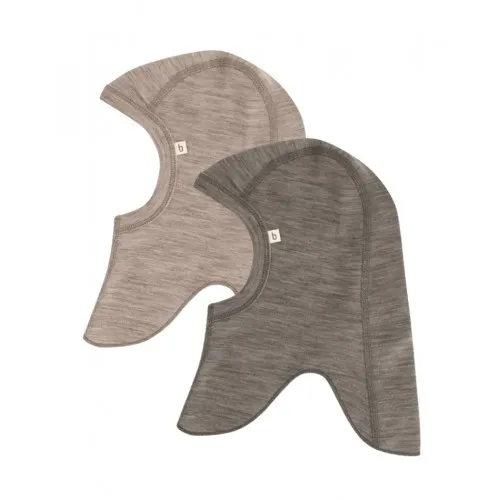 2-pak, Elefanthue I 100% Økologisk Merino Uld Til Baby Og Børn, Tynd Kvalitet - 1 Lag Stof 62/68 Beige Melange