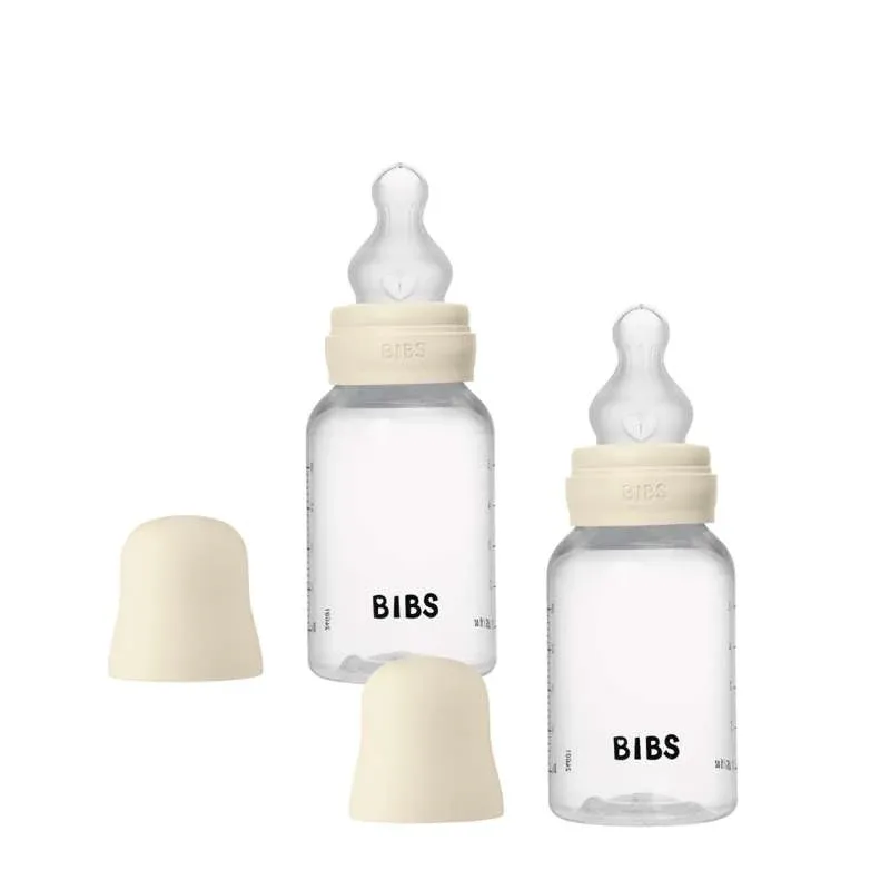 BIBS Bottle - Sutteflaskesæt - Plastik - Silikone/Slow Flow/Rund - 150ml - 2-Pak - Ivory