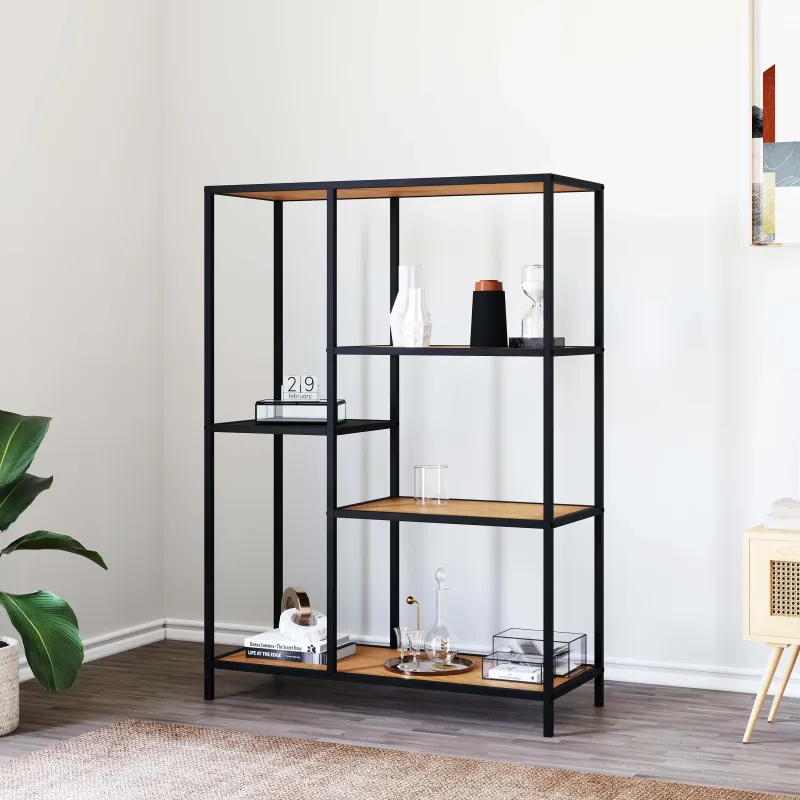 Altino reol  -  Wild Oak melamin og sort metal, 112x80x35cm