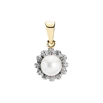 Vedhæng i 8 kt. Guld med Ferskvandsperle og Diamanter - 0,008 ct.