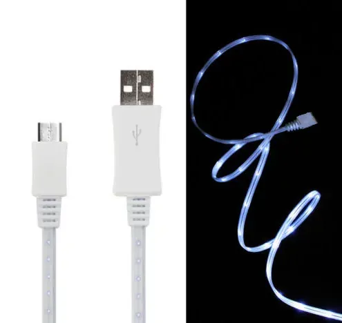 LED lys MICRO-USB / USB Opladekabel. 1 m. Hvid.