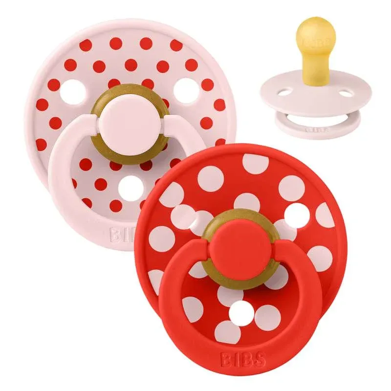 BIBS Rund Colour Sut - 2-Pak - Str. 1 - Naturgummi - Polka Studio - Blossom/Candy Apple