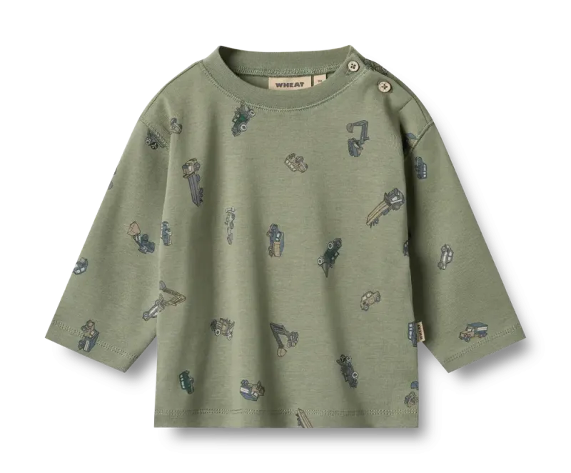 Malthe T-shirt Langærmet - Dusty green cars - 3 MDR.