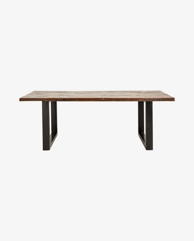 Nordal - VINTAGE bord i jern med rå træbordplade  -  L220 × B100 × H77 cm