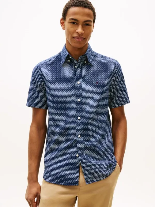 LINEN BLEND PRT SS SHIRT