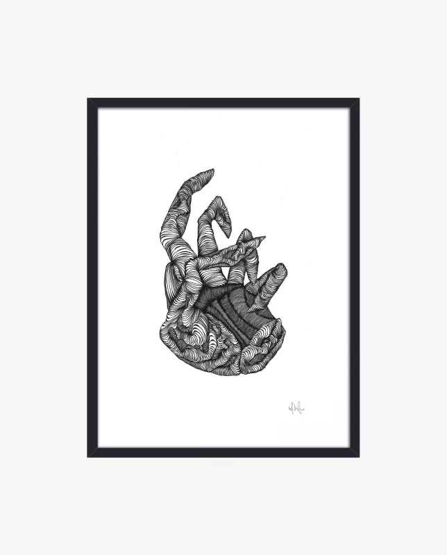 Nordal - HAND illustration med ramme  -  sort  -  B30 × H40 cm