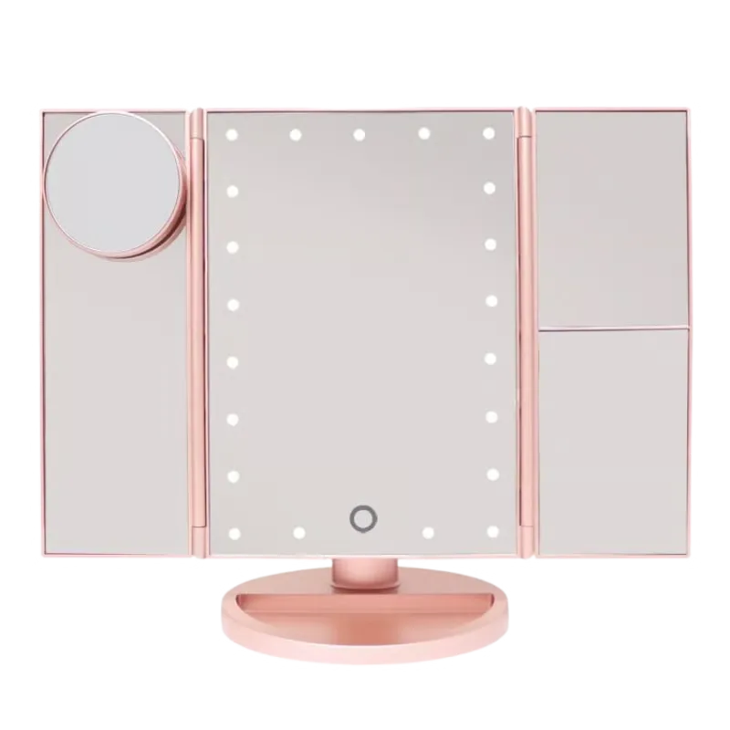UNIQ Three Panel LED Lighted Makeup Mirror Rosegold