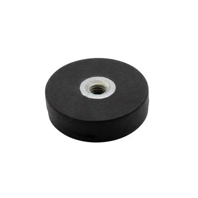 Gummibelagt neodymium magnet Ø31x6 mm med indvendigt M4 gevind og 6,0 kg holdekraft