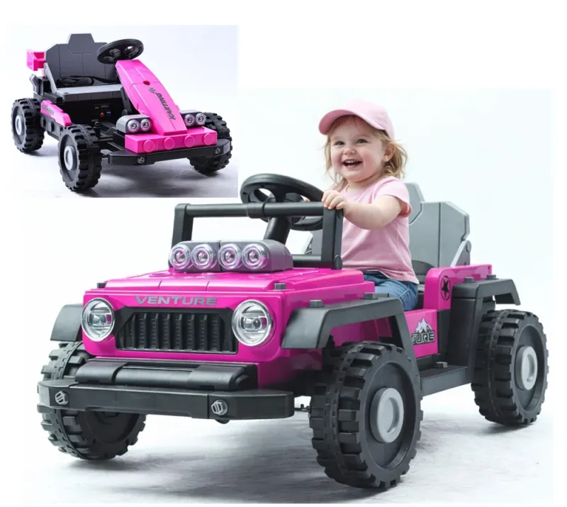 Azeno Transformers - elbil til børn,2x24V, lyserød  -  Byg 2 modeller: Jeep eller F1 racerbil