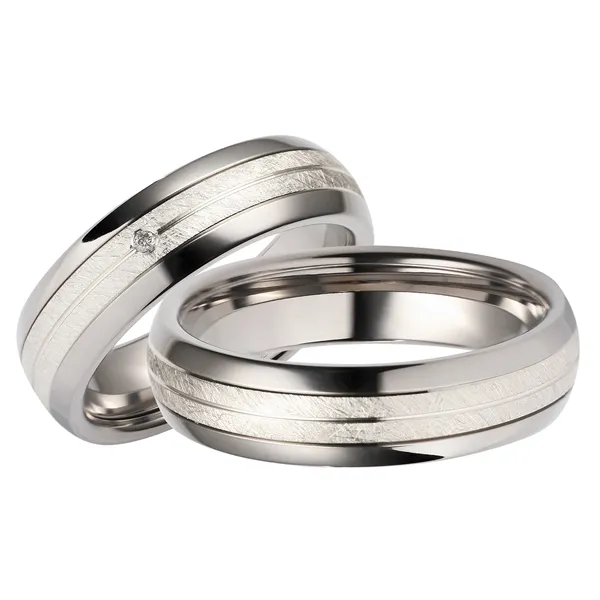 Vielsesringe i Titanium og Hvidguld med Diamant 0,01 ct. - 6 mm