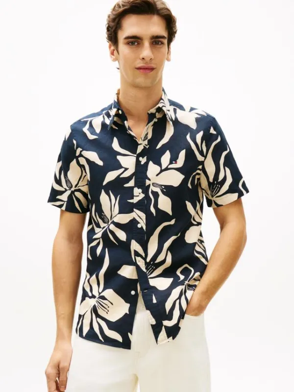 LINEN BLEND FLOWER PRT S/S