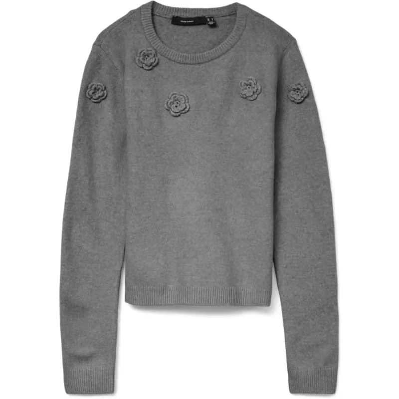VERO MODA DAME STRIKTRØJE VMROSE - Medium grey melange