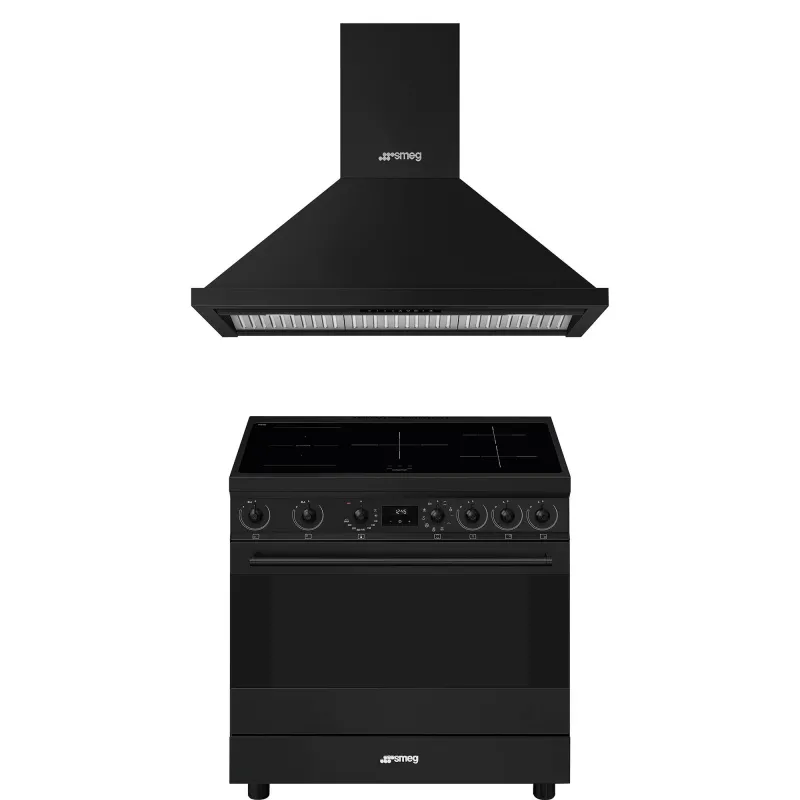 Smeg Classic induktionskomfur med emhætte 90 cm, mat sort