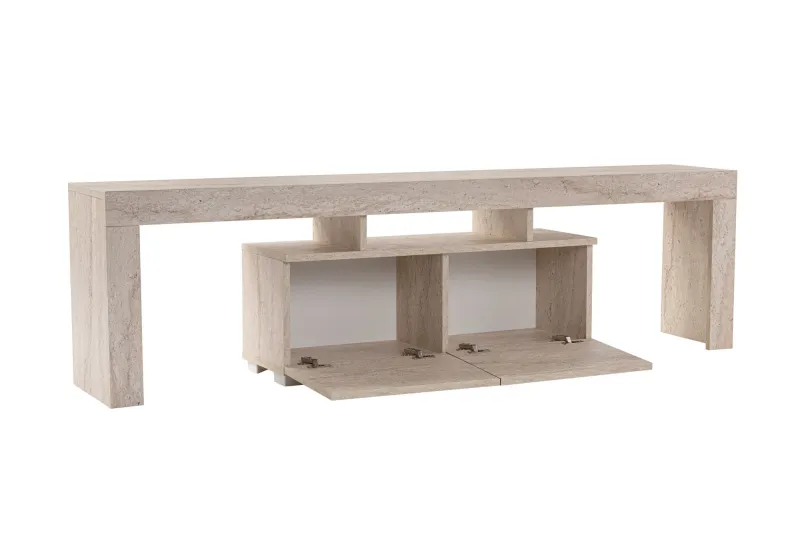 NORDVÄRK Enclave TV-bord, m. 2 låger og 3 åbne rum - travertin melamin (180x31,3)