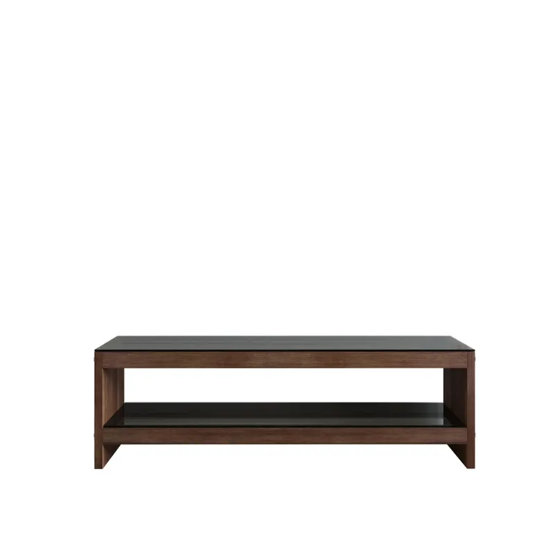 NORDVÄRK TV301 TV-bord, m. 1 hylde - glas og valnøddefarvet fyrretræ (140x40)