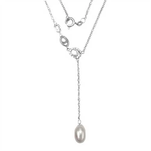 Collier i Sølv med Ferskvandsperle og Zirkonia - 45 cm