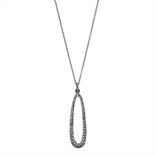 Collier i sort Sølv med dråbeformed vedhæng og Zirkonia - 40 og 45 cm